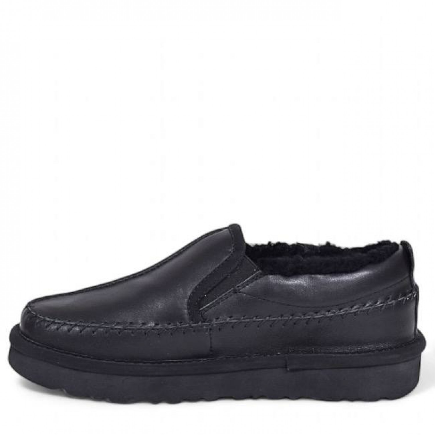 UGG Mens Stitch Slip On Leather Black 